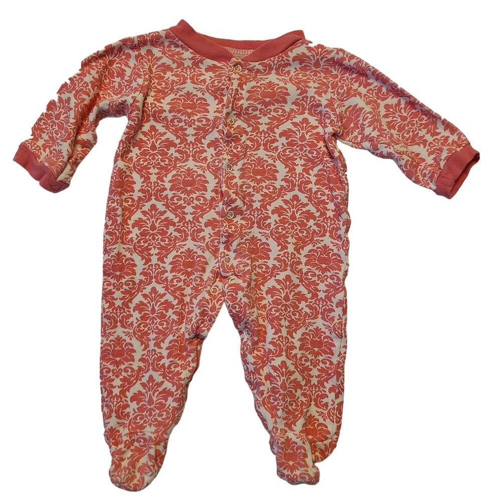 Sandy Simon Baby Footed One Piece 3-6M Pink White Damask Snap Closure